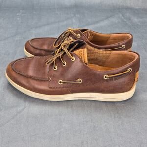 ECCO Men's Brown Leather Boat Deck Shoes Loafers Lace Up Casual Comfort Sz 45